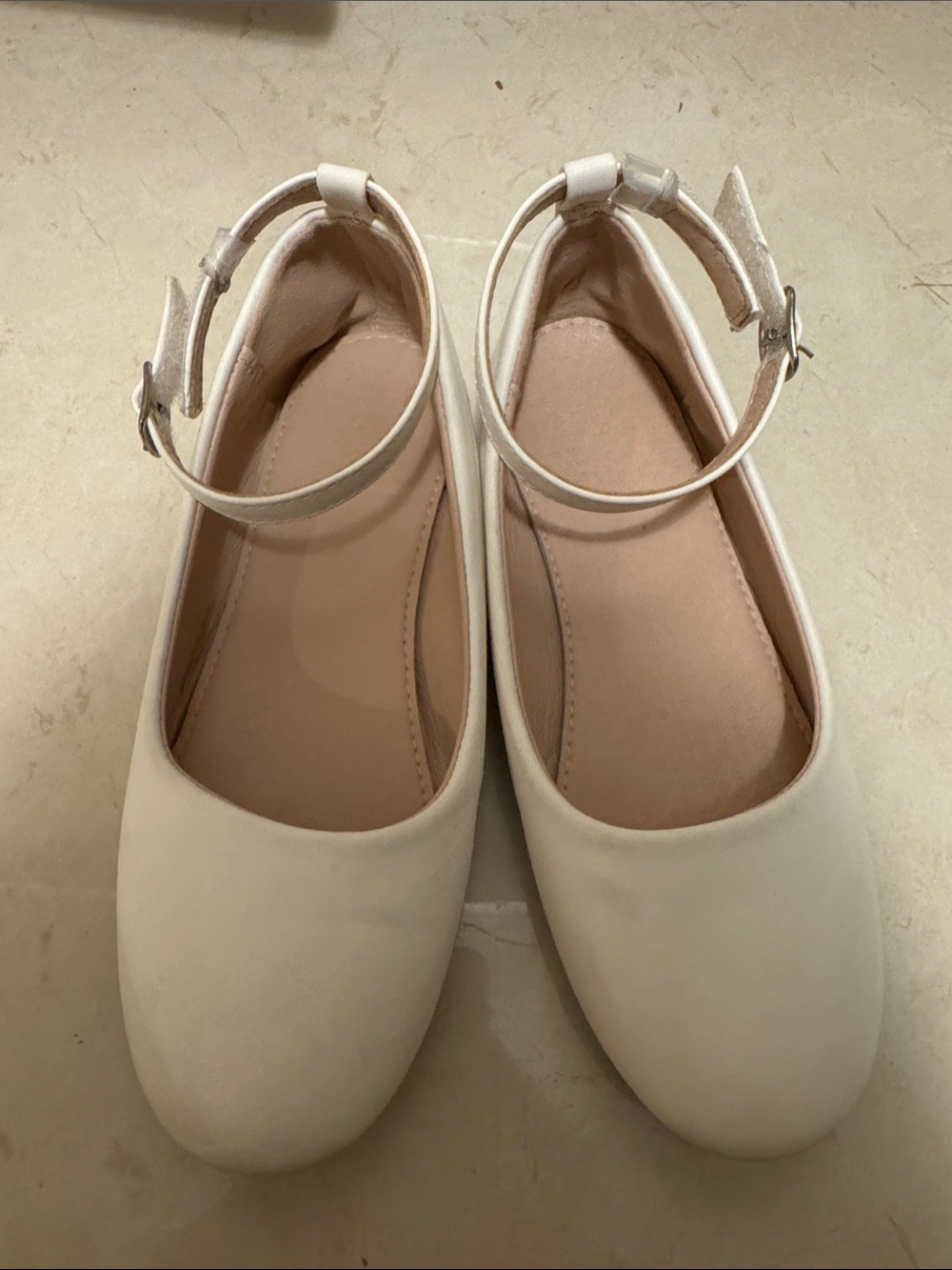 Classic Women's White Ankle-Strap Ballet Flats